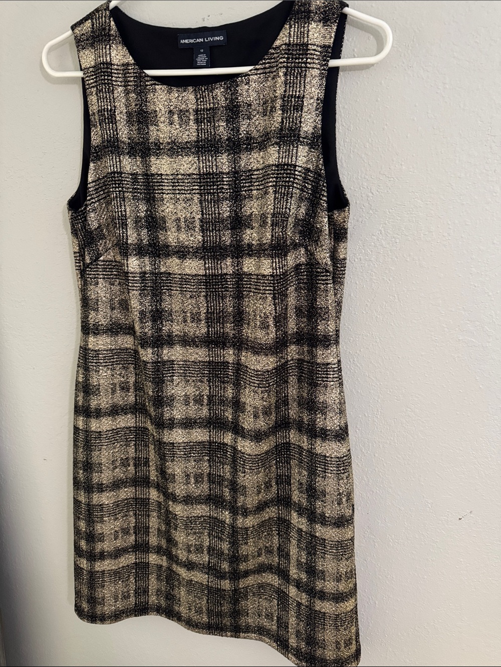 American Living Black and Gold Plaid Sleeveless Shift Dress